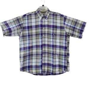 Cinch Shirt Mens L Plaid Multicolor Button Down SS Pocket Purple White Normcore